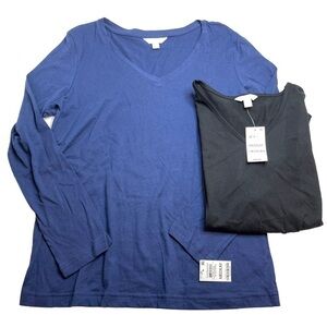 Charter Club Intimates V-Neck Long Sleeve Pajama Tops Navy & Black Bundle Medium